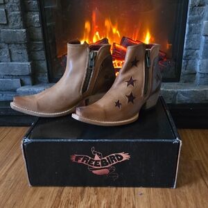 Freebird Brown Leather Star Cutout Ankle Booties